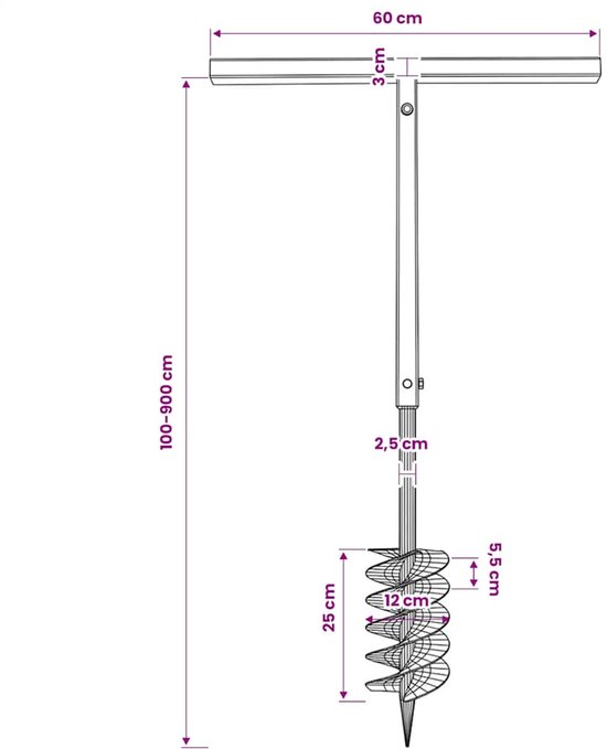 vidaXL - Grondboor - met - handvat - 120 - mm - en - verlengstukken - 9 - m — afbeelding 3