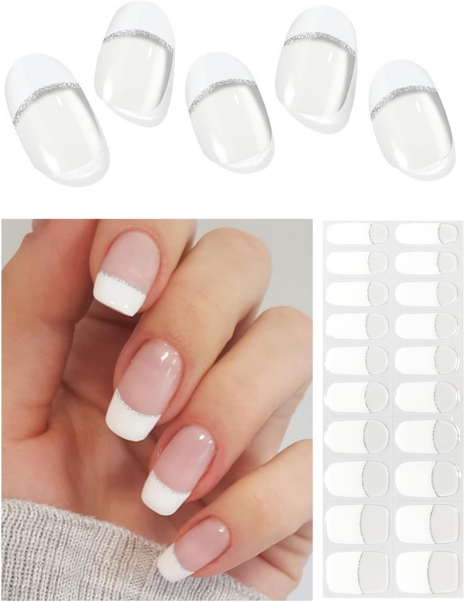 UV gel nagel film 20 stuks - klassieke Franse glitter nagel film - zelfklevend - voor DIY nagels thuis - ShopVlot