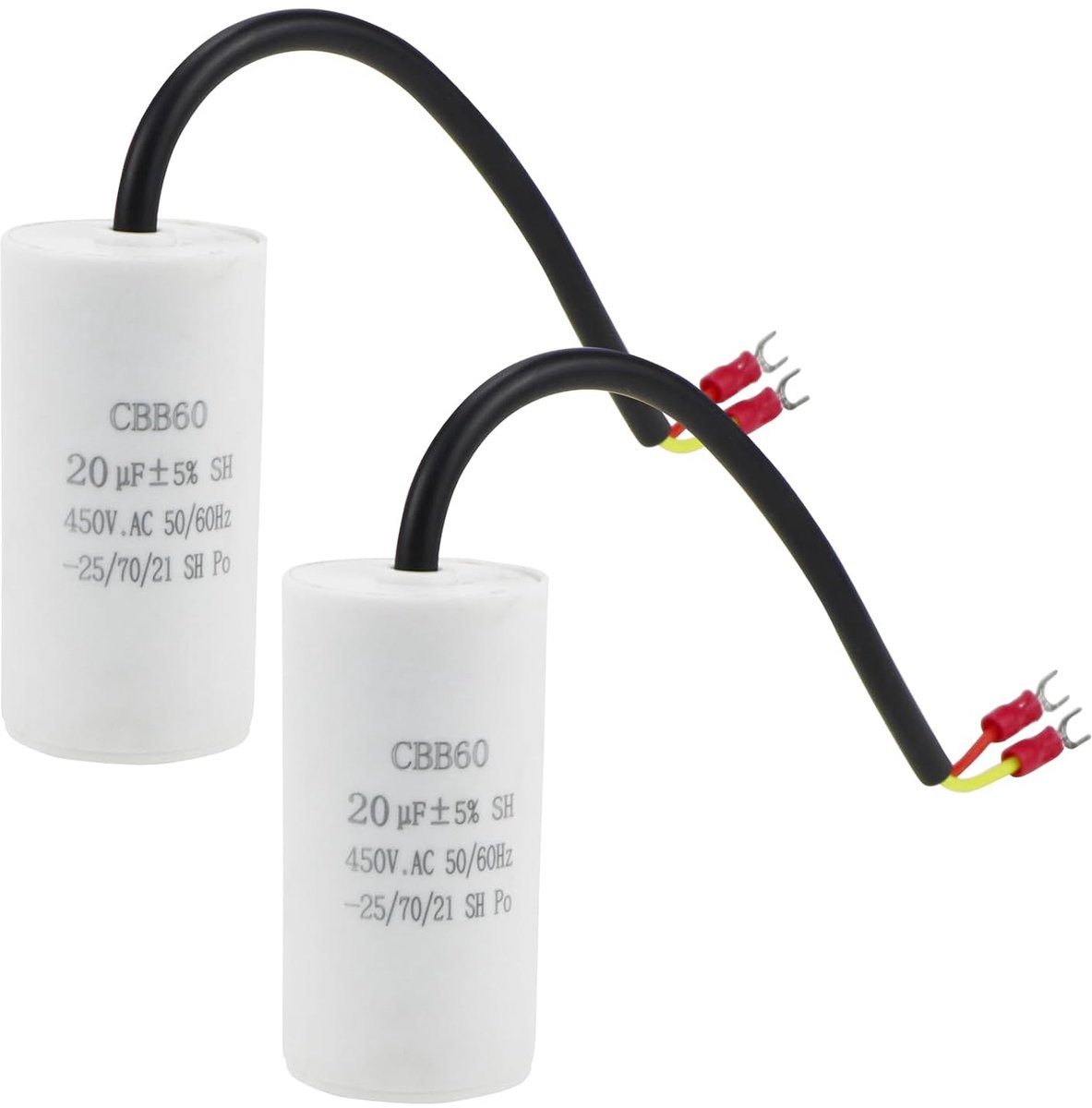 2pcs capacitor CBB60 20µF 450V 50/60Hz working capacitor with 20cm connection cable and cable lugs start capacitor - ShopVlot
