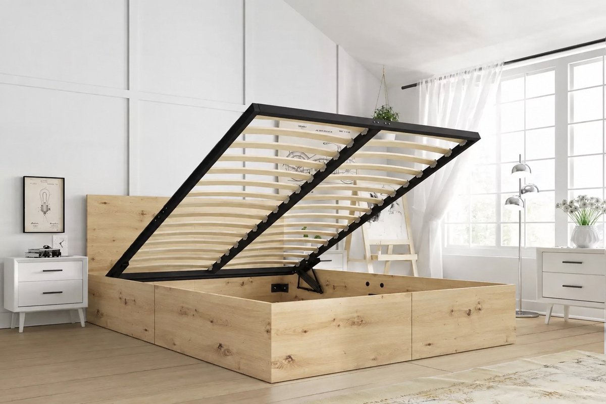 BMS PAX 160x200 Bedroom Bed with Storage, Artisan Oak
