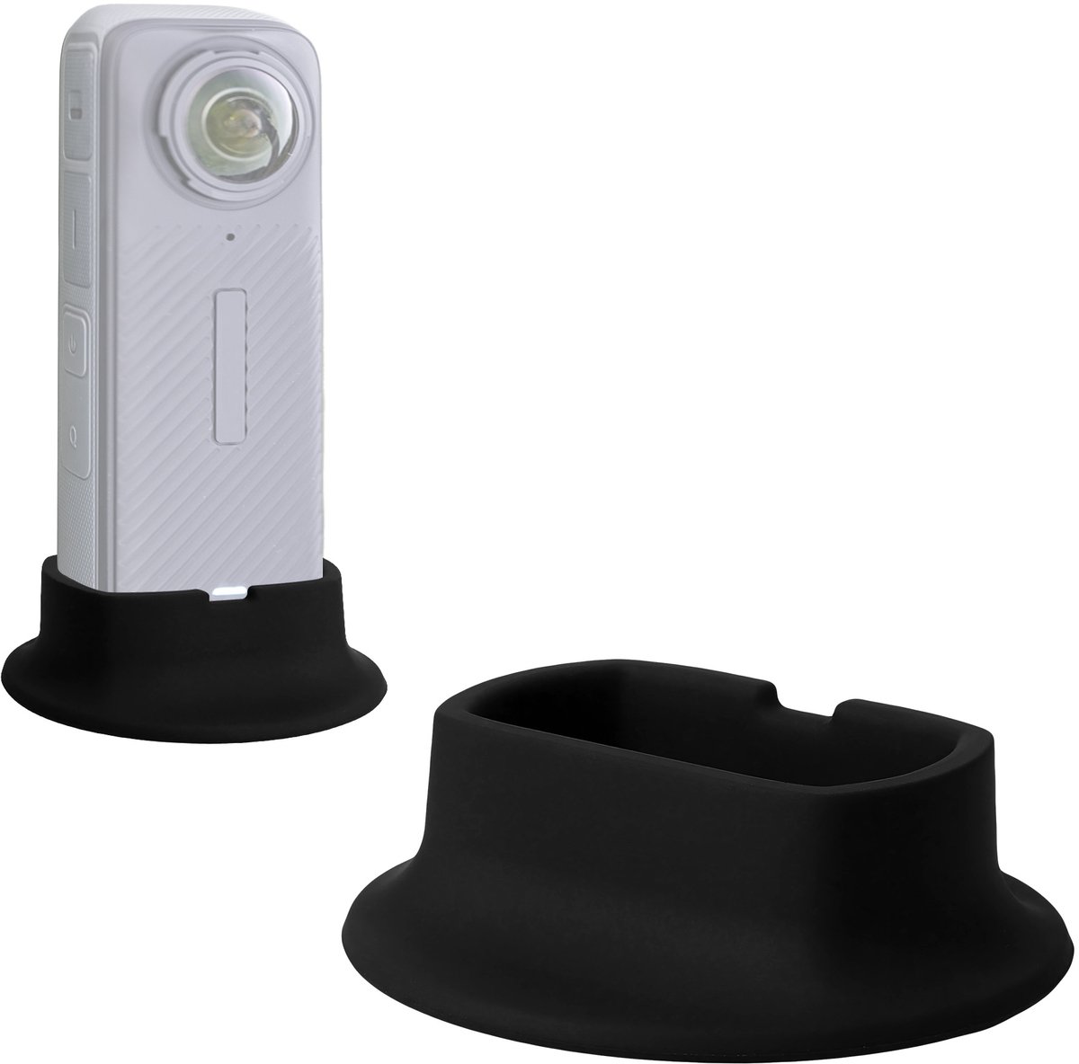 kwmobile Siliconen houder voor Insta360 X4 - Zelfklevende dashboard camerastandaard, compact met opening voor USB-kabel, zwart