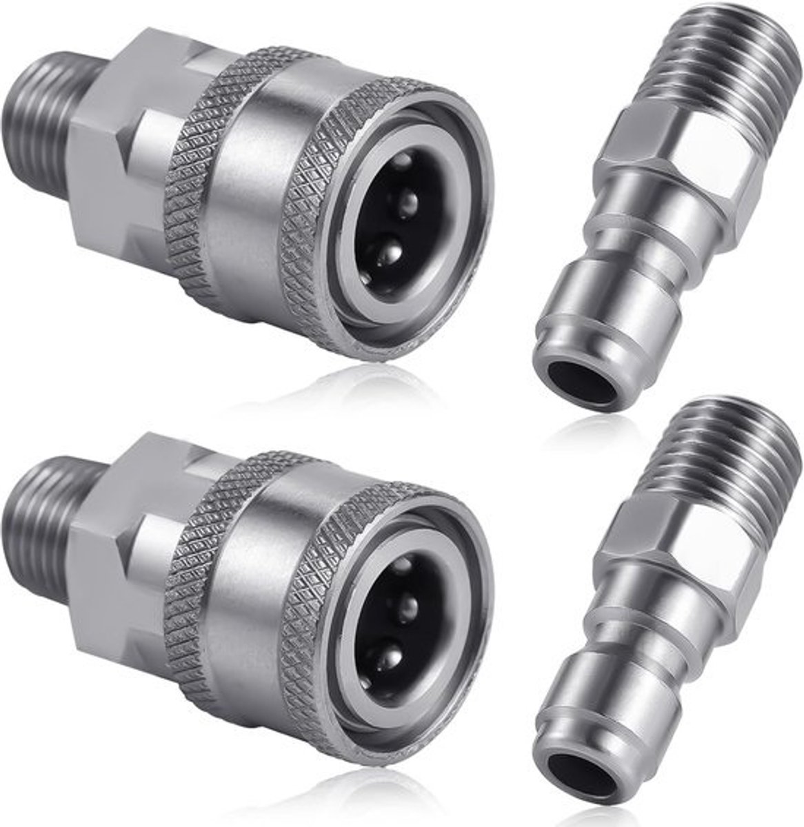 VVGoods - Set van 4 roestvrijstalen hogedrukreinigerkoppelingen met Quick Connect-fittingen - NPT 1/4 inch - Accessoires voor man en vrouw