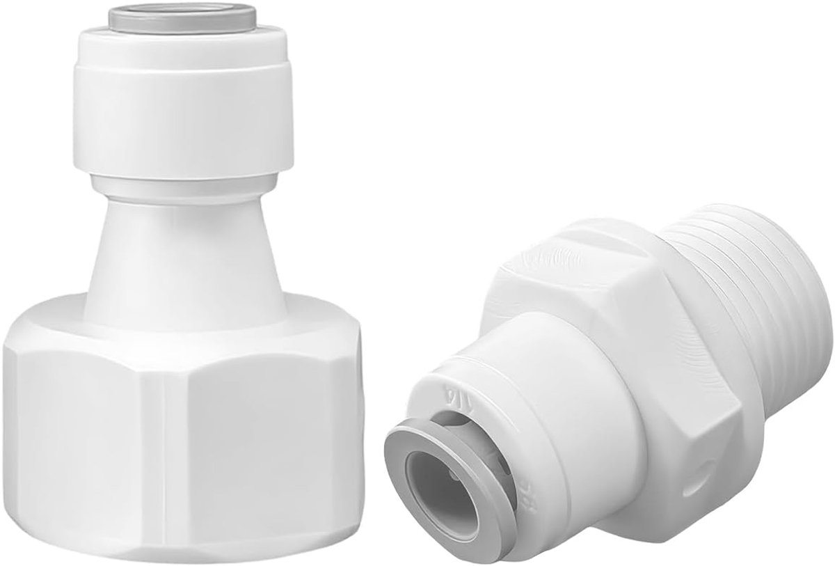 RO Waterfilteradapter 1/2 inch naar 1/4 inch, push-in snelkoppeling met inwendige en buitendraad, stevige - ShopVlot