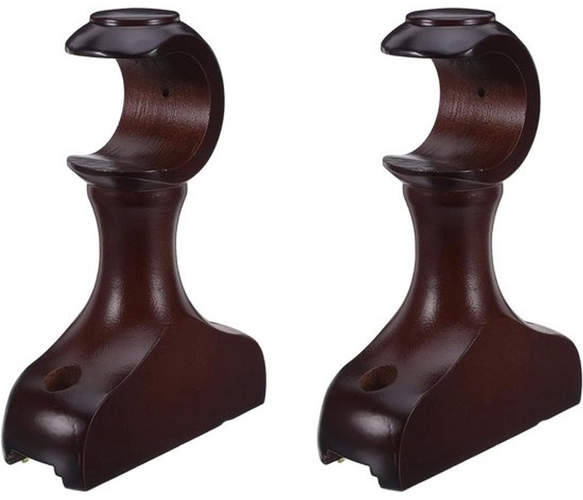 Angoily 2 stuks houten gordijnroedehouders - Wandmontage - Raamroedebeugels - Bruin - 12,00 x 8,60 x 3,30 cm
