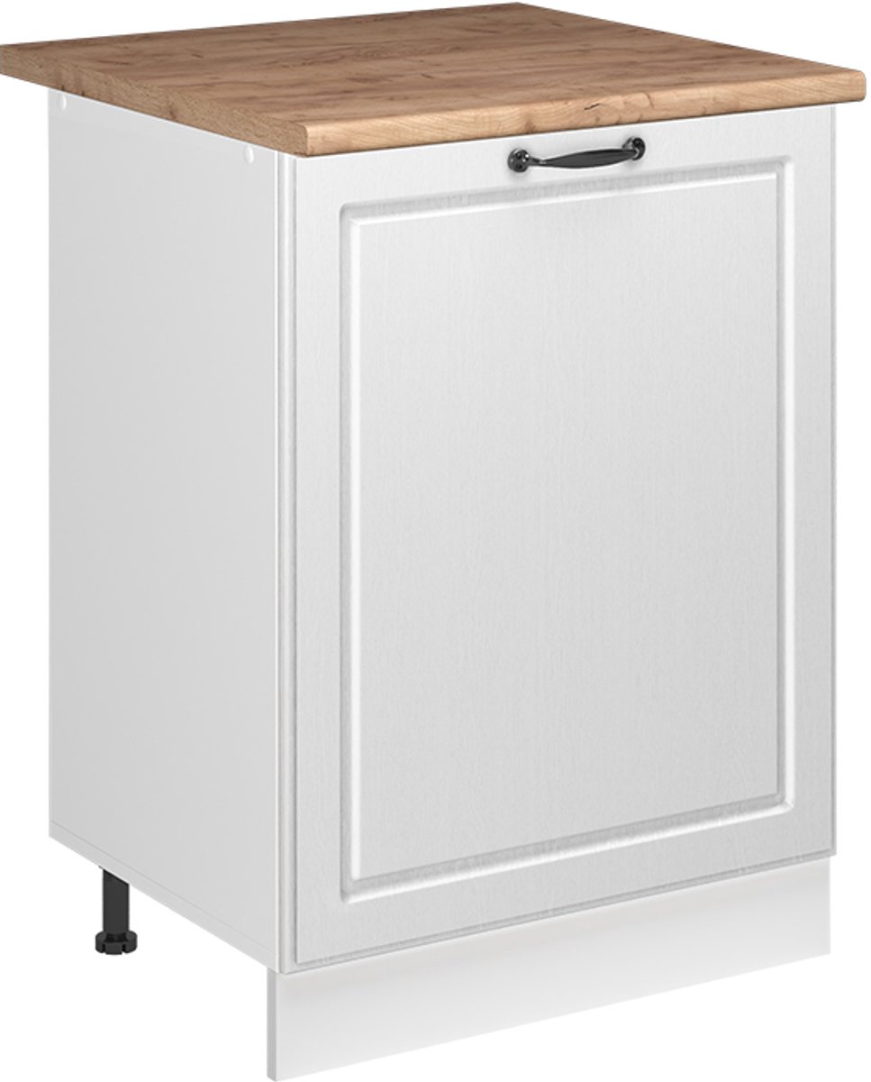Vicco Keukenonderkast R-Line, Wit landelijk/Wit, 60 cm met 1 deur goudkleurig eiken werkblad