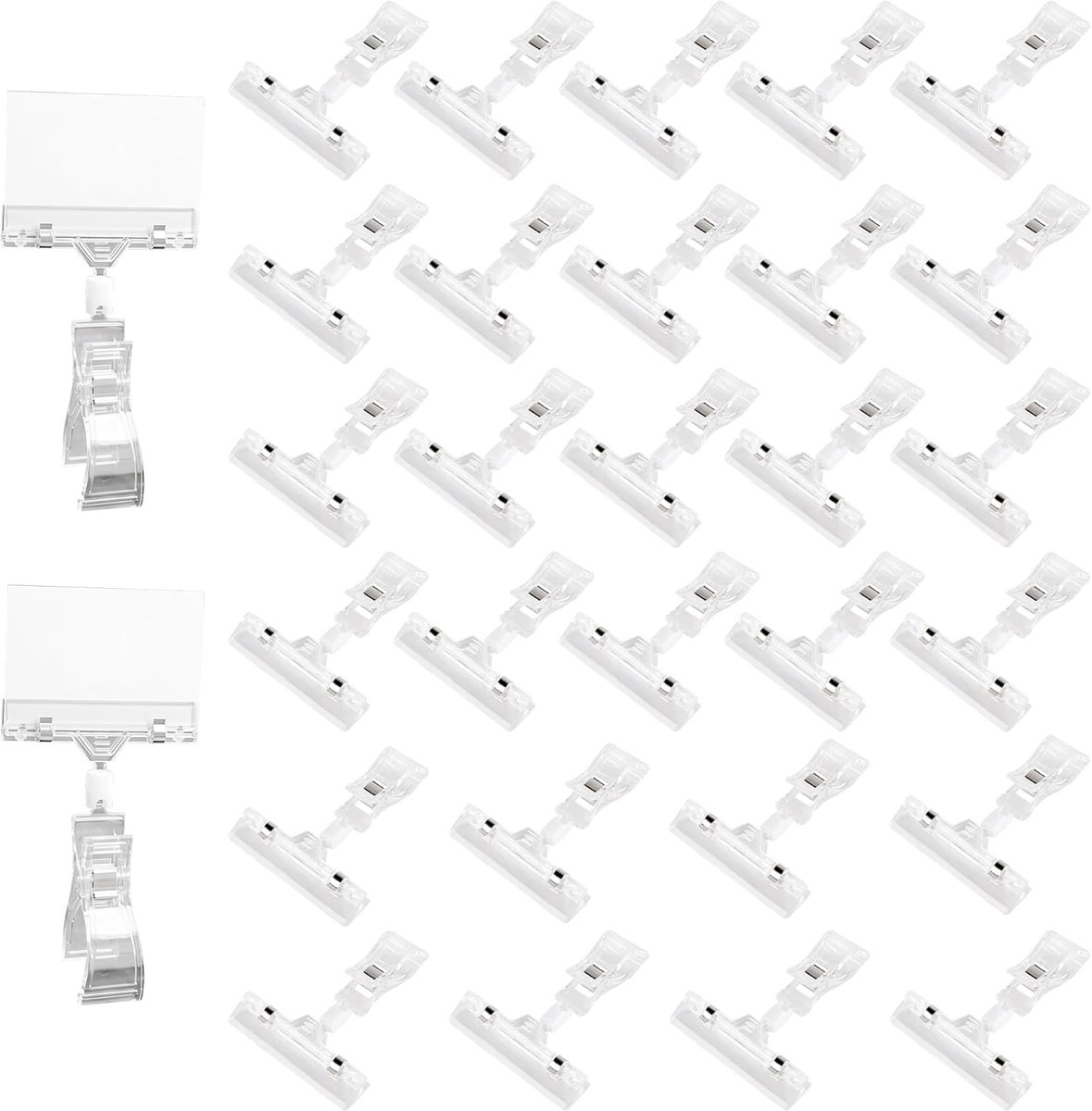 30 stuks draaibare bordhouders van kunststof, 8 x 11 cm, prijskaartenstandaard, clip, merchandise bordclip - ShopVlot