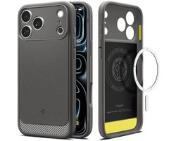 Spigen Hoesje Geschikt voor Apple iPhone 18 Pro / 17 Pro - Rugged Armor MagFit - Back Cover Compatibel met MagSafe / Qi2 - Air Cushion - Case Grijs