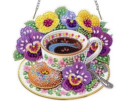 MXJSUA Viooltjes, bloemen, café, diamantschilderij, zonnevanger, raam, diamantkunstset voor volwassenen, opknoping met - ShopVlot