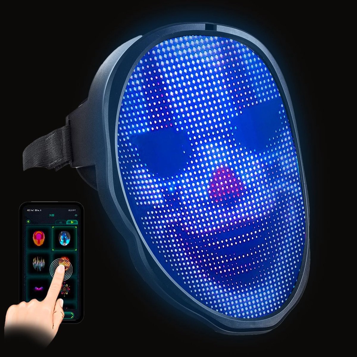 SnelShoppen - Facemask LED | Bluetooth Programmable Connected Mask | Premium Kwaliteit | Cosplay Accessoire voor Halloween | USB Oplaadbaar en 100% Ho