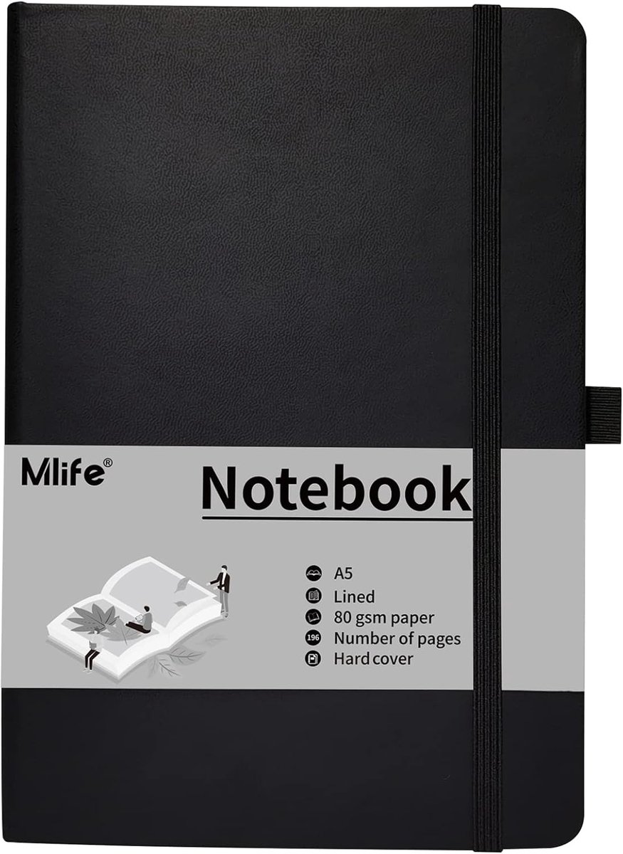 SnelShoppen - A5 Notitieboek Hardcover met Elastische Sluitband, 192 Pagina's Gelinieerd, Zwart, Ideaal voor Dagboeken, Notities en Plannen