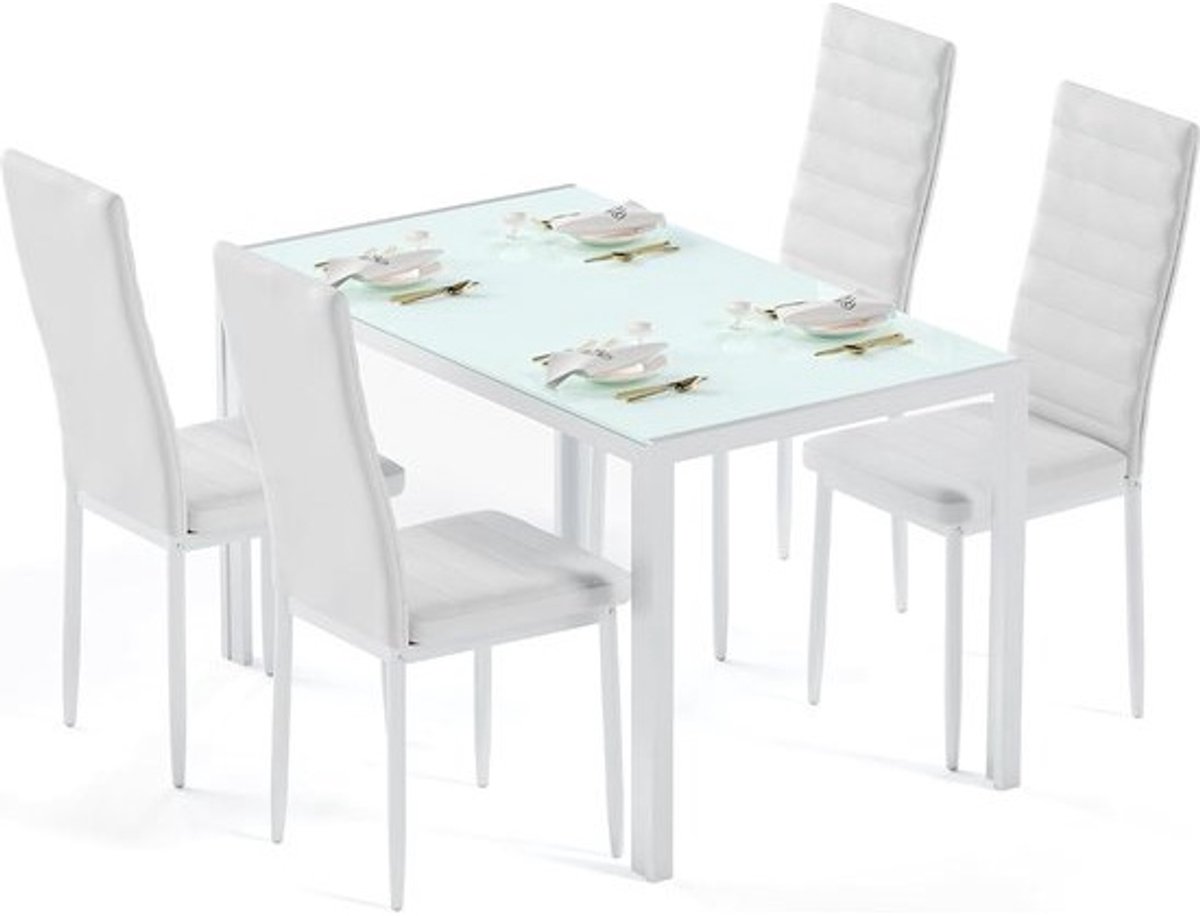 Moderne 7-delige eettafelset - voor 6 personen - van gehard glas - Zwart