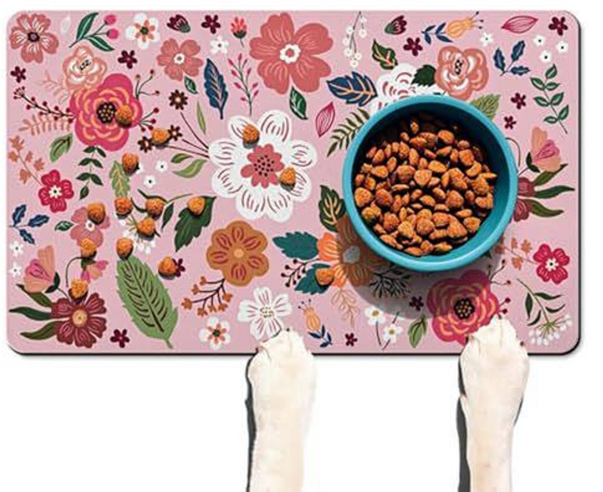 Huisdiermat – Voermat voor honden – Absorberende mat – Mat voor voer- en drinkbakken – Sneldrogend (houdt de voerplek droog en schoon) – Antislip – Eenvoudig dagelijks te reinigen (veeg het oppervlak simpelweg af met een vochtige doek)-50 x 80 cm
