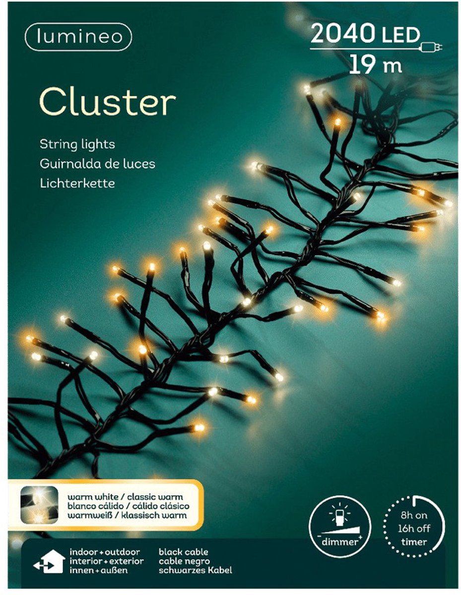 Lumineo Led cluster 19 meter 2040 LED zwart/duo Lumineo