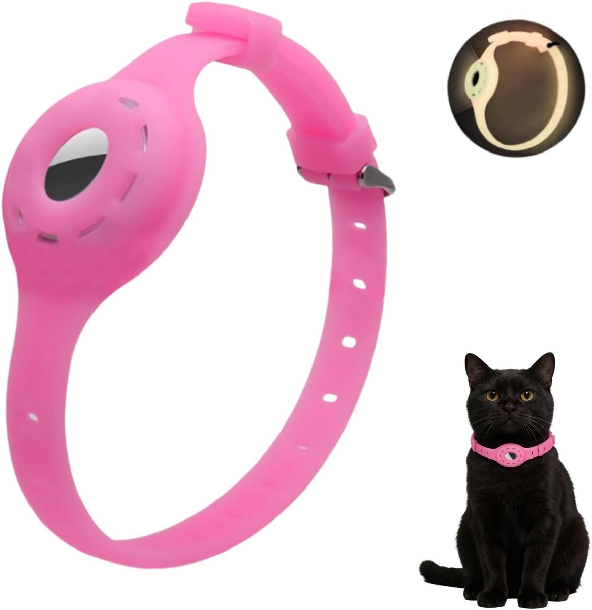 Airtag Luminous Dog Collar, Adjustable Slim Fit Anti-Loss Pet Collar, Suitable for Cats and Small Dogs (Light Pink) - ShopVlot