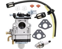 SnelShoppen - Brushcutter carburateur set 43cc, 49cc, 52cc met bougie, brandstoffilter, brandstofslang, pakking en primerpomp voor trimmers, heggensch