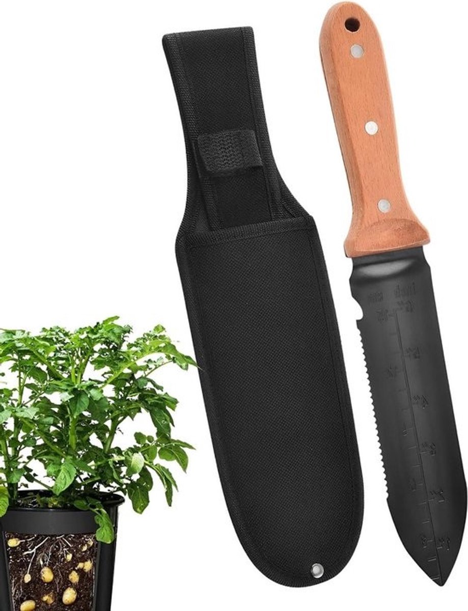 Handschop van roestvrij staal - Tuinschop en graafschop - Voor planten en wieden - Met dieptemeting - Lengte 35 cm - Zilver