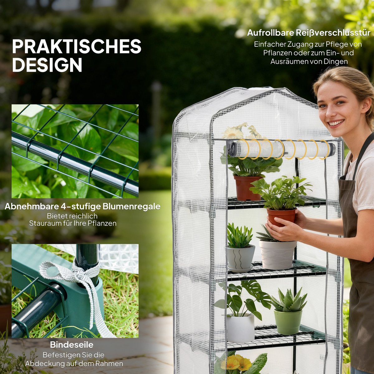 Foliekas- broeikas- minikas- plantenhuis- koude bak- 4 schappen- 70 x 50 x 160 cm- wit – foto 8