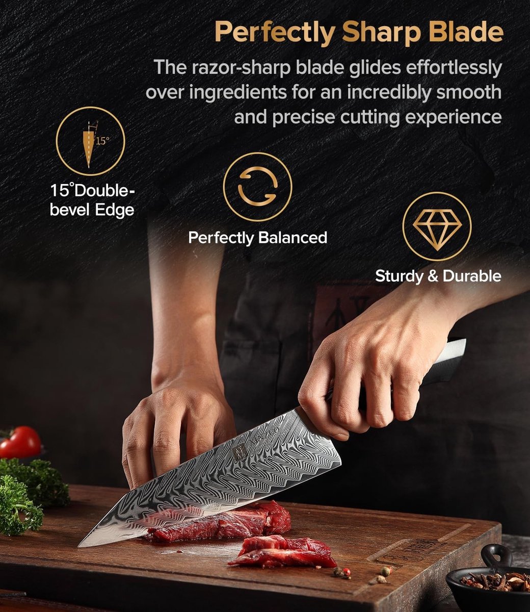 Professioneel Kiritsuke Koksmes van Damascus Staal, 21.5 cm, Ergonomische G10 Handgreep, Magnetische Schede, Geschikt voor Koken en Bereiden van Vlees en Groenten