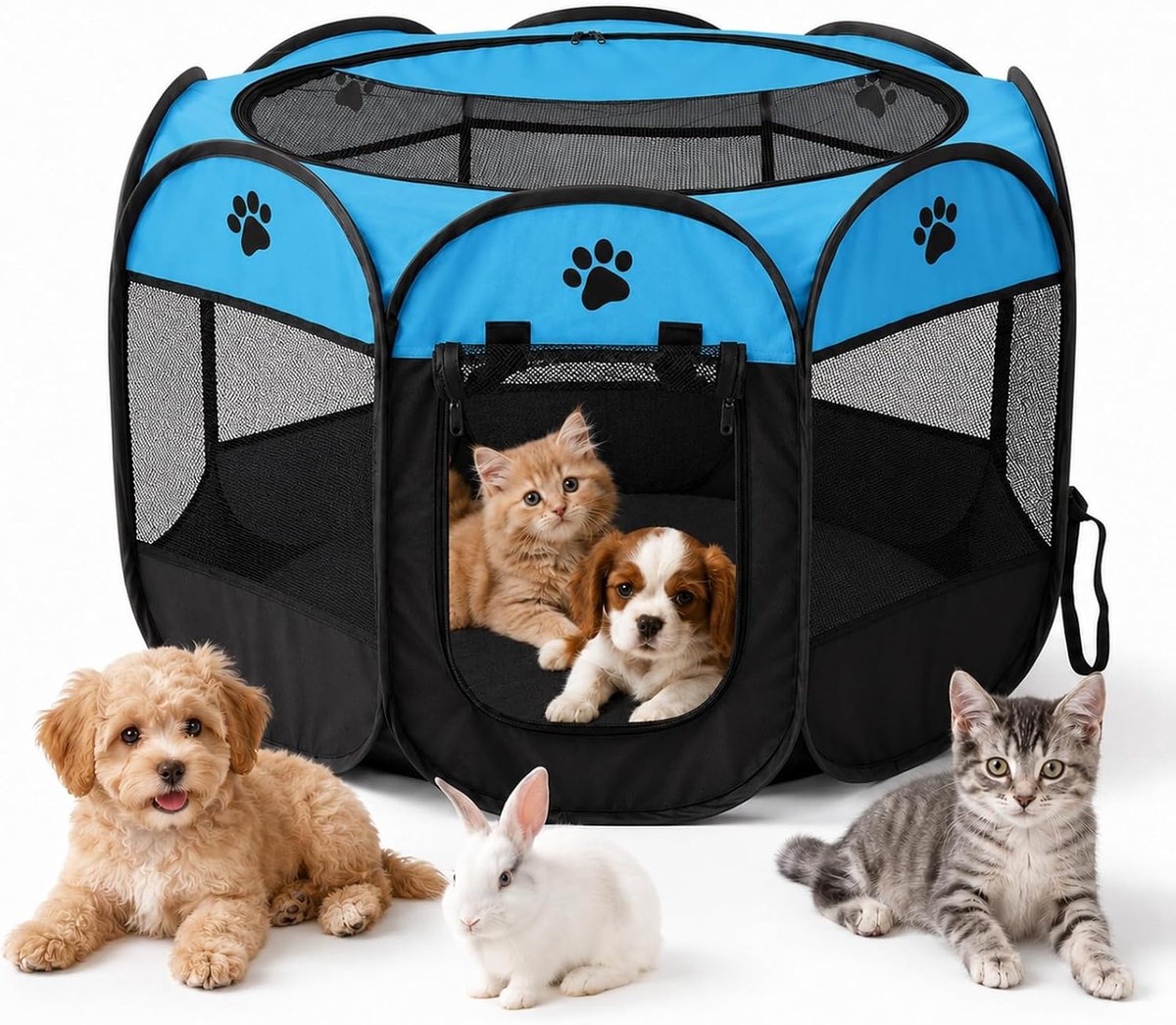 Opvouwbare hondenbox, 74 x 74 x 43 cm, puppybox, kattenhok voor thuis, opvouwbare box, vrijloopren voor honden, katten, konijnen, binnen en buiten (lichtblauw)