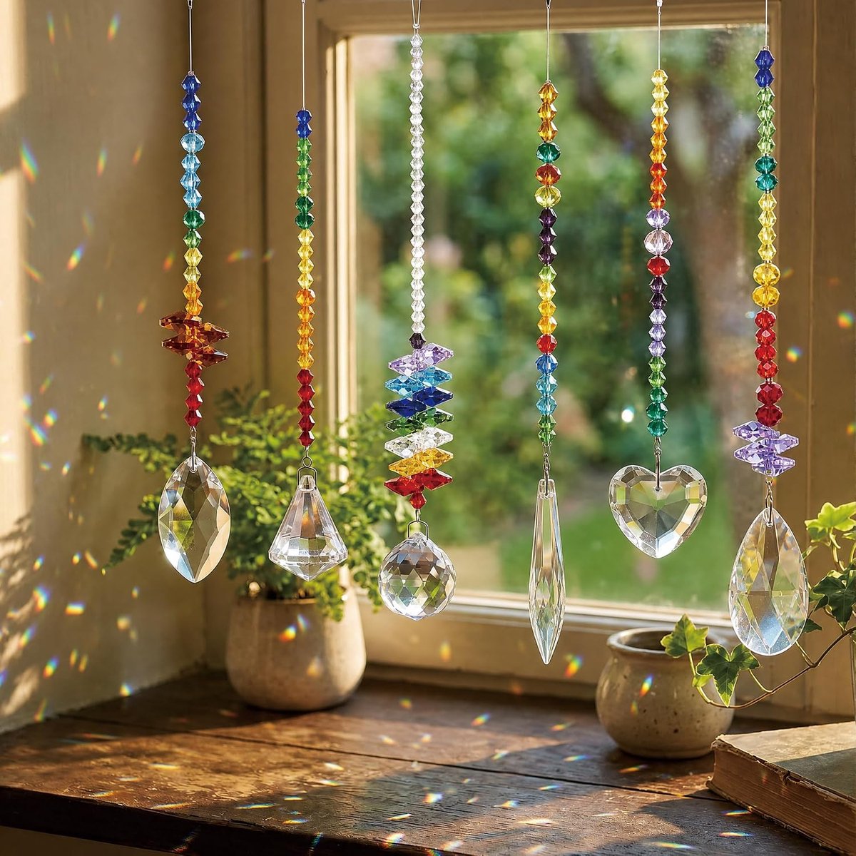 Zonnevangers met K9-prisma's, regenboogkristallen om op te hangen voor raamdecoratie, balkon, tuindecoratie, kant-en-klare glazen hanger als woondecoratie, kinderverjaardag