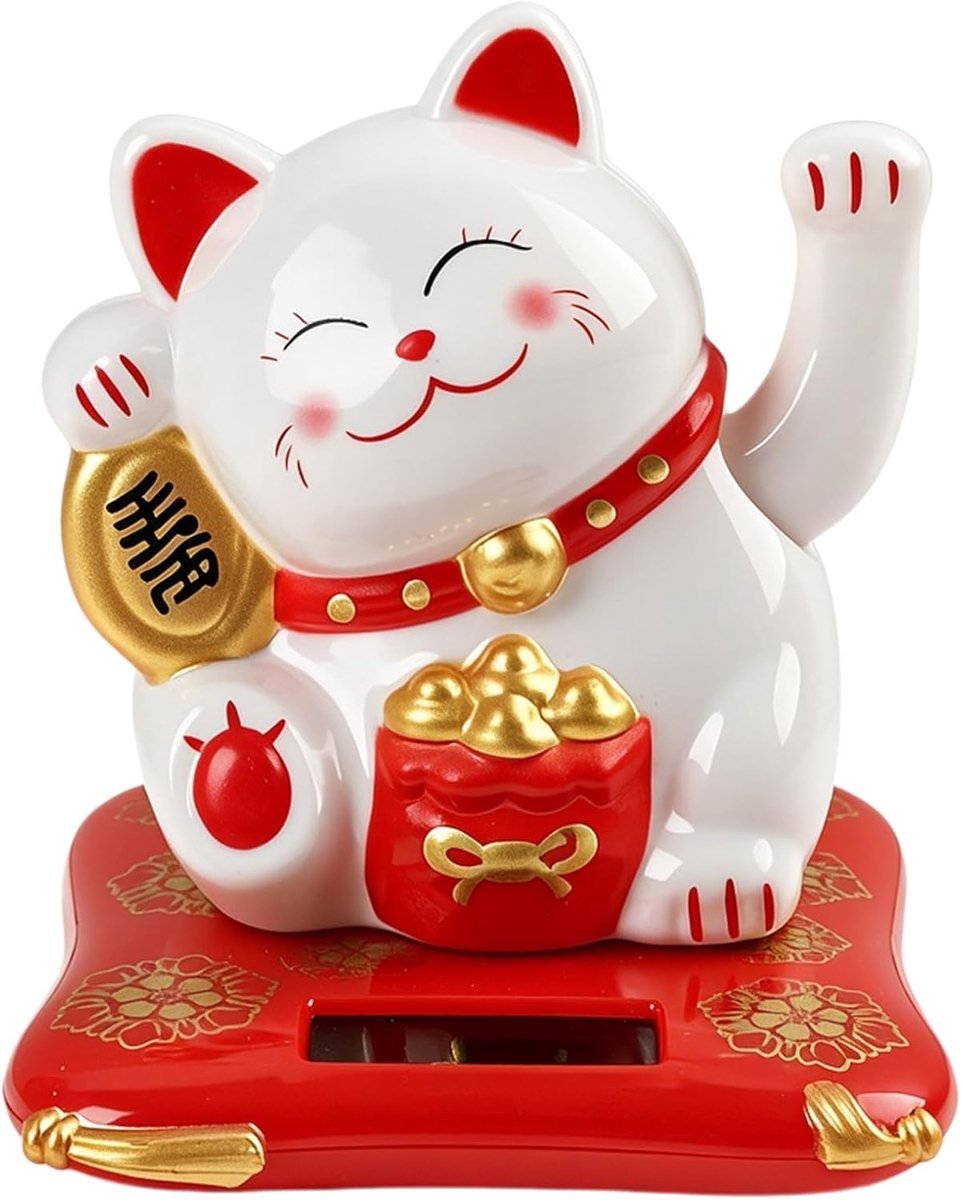 Neko Gelukkige kat op zonne-energie, 7,6 cm, met bewegende arm, decoratie voor auto, kantoor