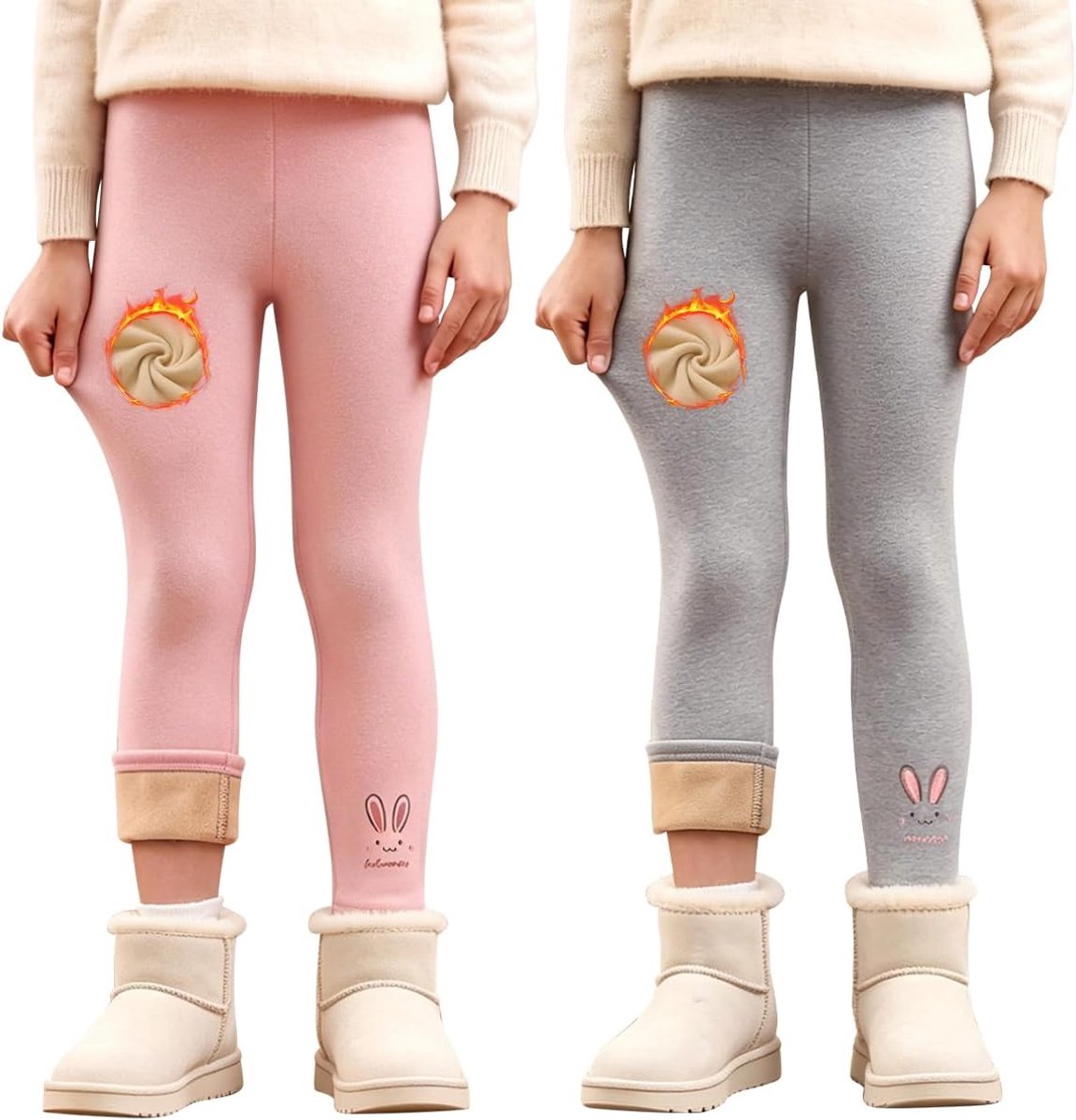 Leggings voor meisjes, met fleece gevoerd, verpakking van 2 stuks, warm