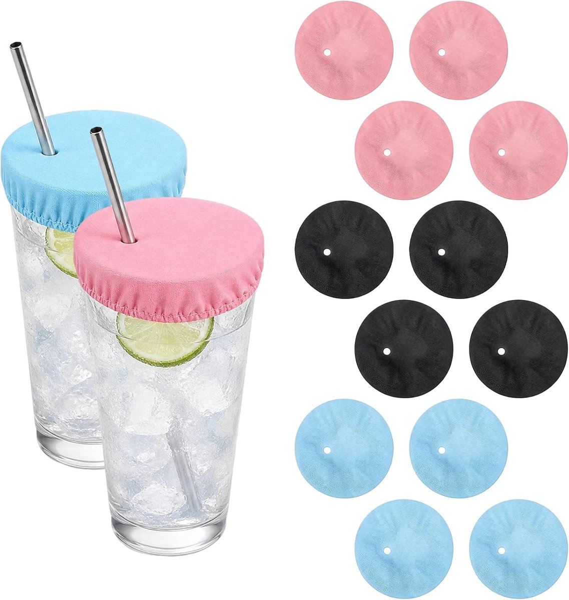 Drinkbeschermdeksel voor feestjes, 12 stuks, druppelbescherming voor vrouwen, herbruikbare drankafdekkingen met rietjesgat, anti-spike bekerdeksel voor glas en beker, feestaccessoires voor bar en club