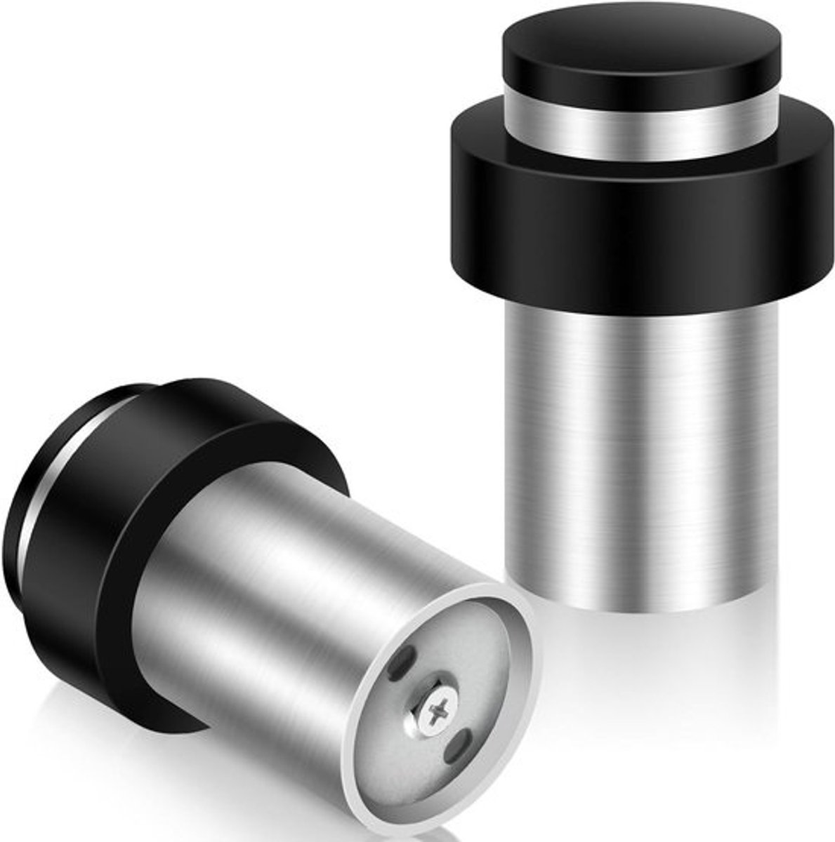 Zware Deurstopper 65mm voor Vloeren - Roestvrijstalen Deurstop met Geluiddempende Rubber Bumper - Wandbevestiging en Bescherming tegen Wandbeschadiging - Zilver