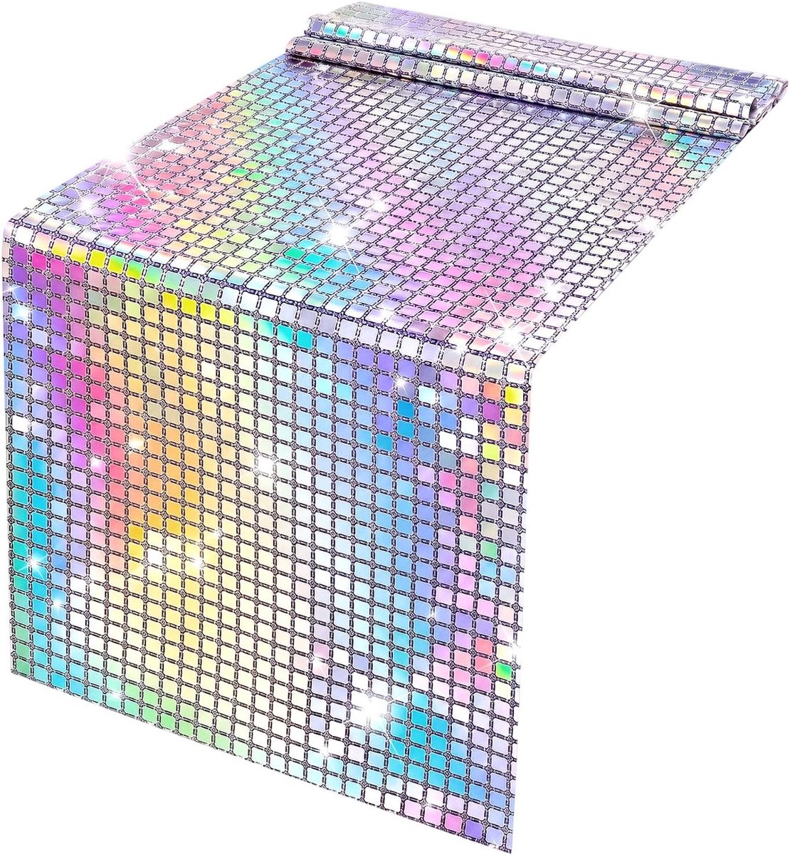 Party tafelloper, glitter, discobal, tafelkleed, jaren 70 en 80, disco party, tafelkleed, tafelloper, kleurrijk, voor dansfeest, verjaardag, bruiloft, decoratie (30 x 274 cm)