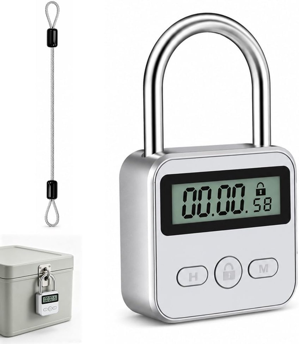 Digitaal tijdslot, ZOYDP tijdslot met touw, metalen smart lock met lcd-display, intelligent tijdslot, oplaadbaar - ShopVlot