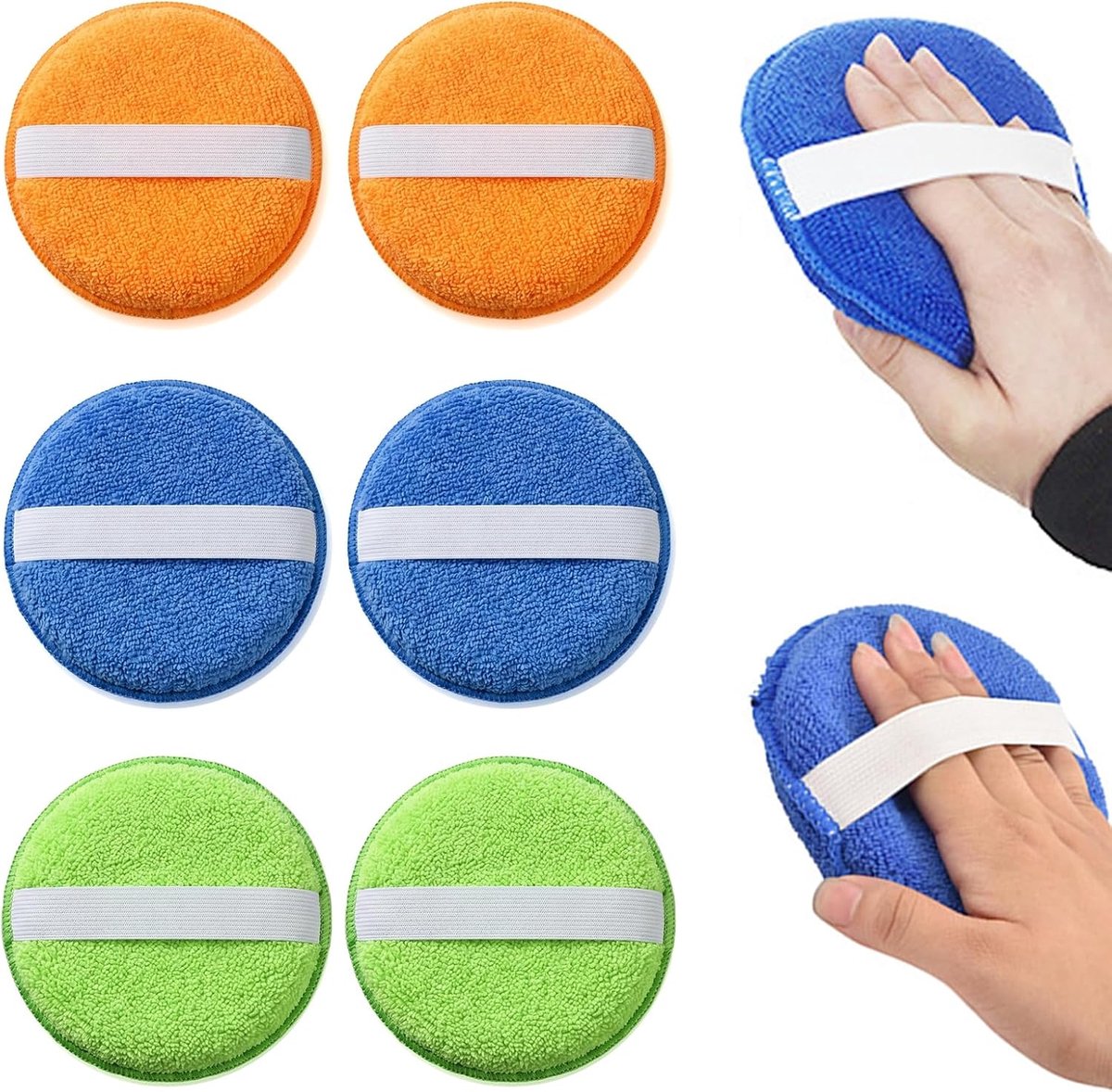 Set van 6 microvezelsponzen met elastische band voor het polijsten, waxen en onderhouden van de lak, autopolijstspons - ShopVlot