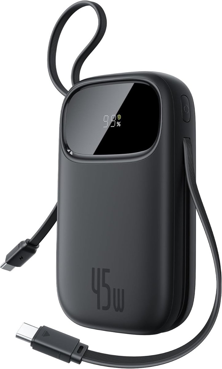 Krachtige 20000mAh Powerbank met 45W Snelladen, 2 Ingebouwde USB-C Kabels en PD3.0 voor iPhone, iPad en Galaxy Smartphones