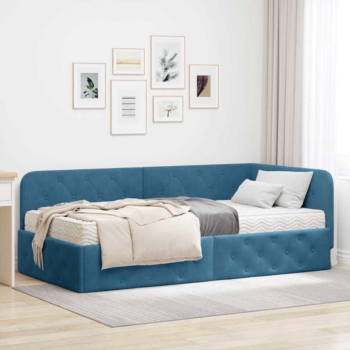 L vormig Hoekbedframe Blauw 90x200 cm