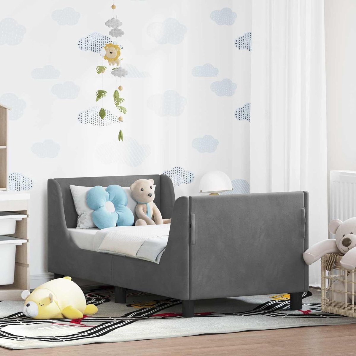 Peuterbedframe met opbergtas donkergrijs 70x140 cm