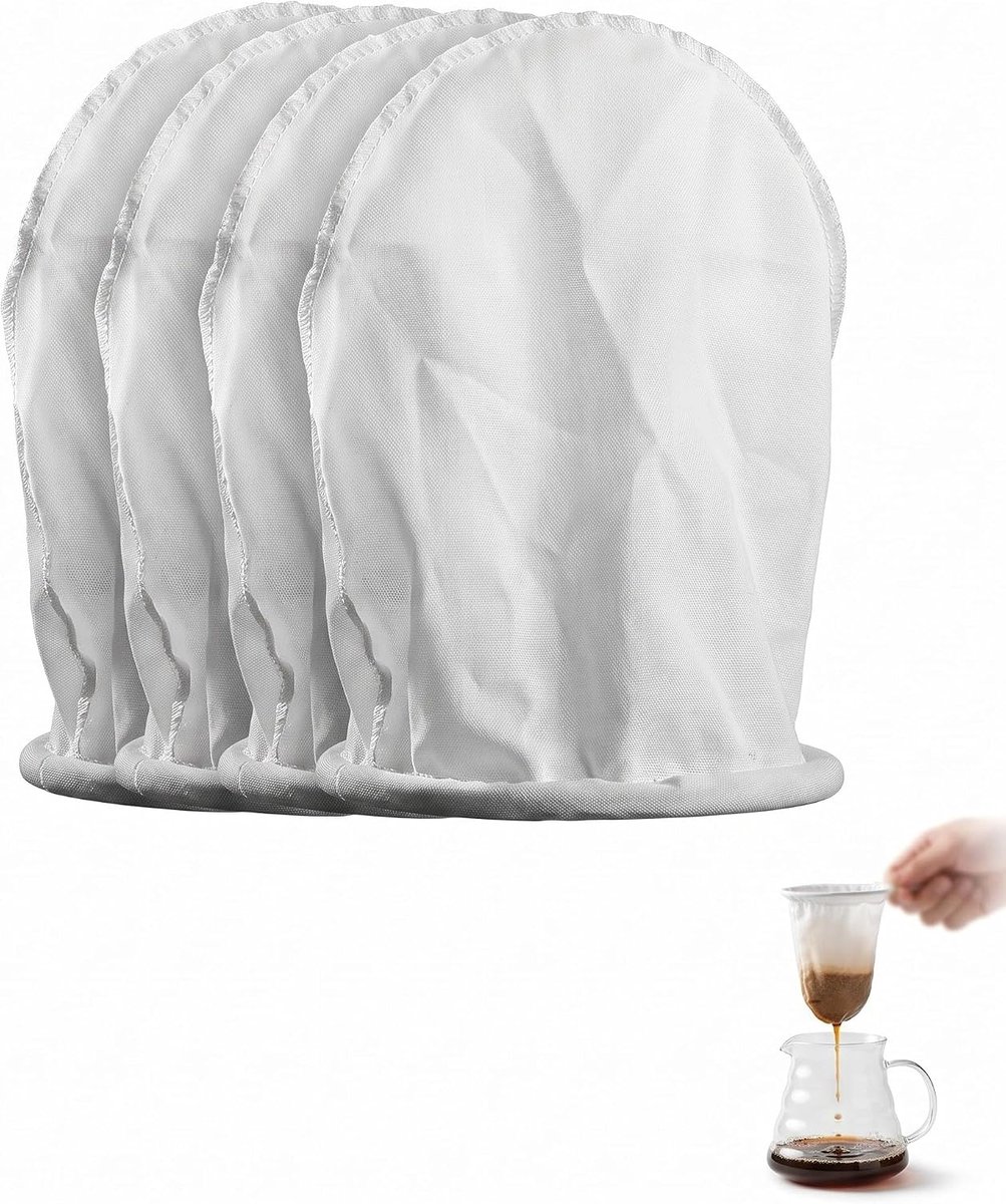 4 stuks gaasdoeken met trekkoord voor plantaardige melk, herbruikbare en hygiënische stof voor koffie, smoothies en kaas, wasbaar en zonder microplastic