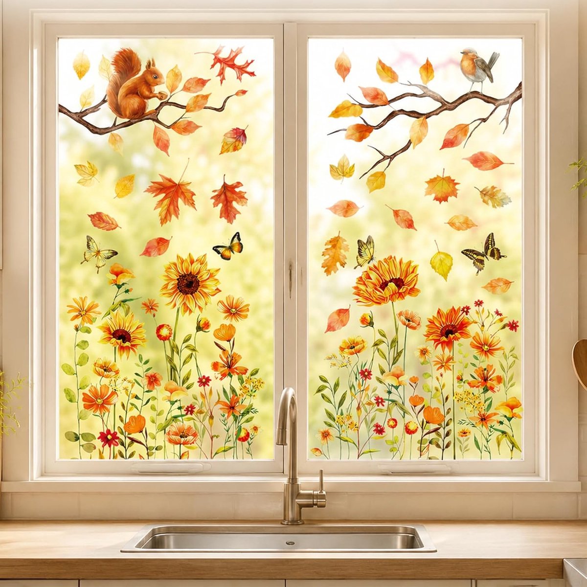 Raamstickers, Zelfklevend 20×30cm, Herfstdecoratie Raamstickers voor Etalageversiering, Oogstfeest Decoratie en Seizoensgebonden Interieur