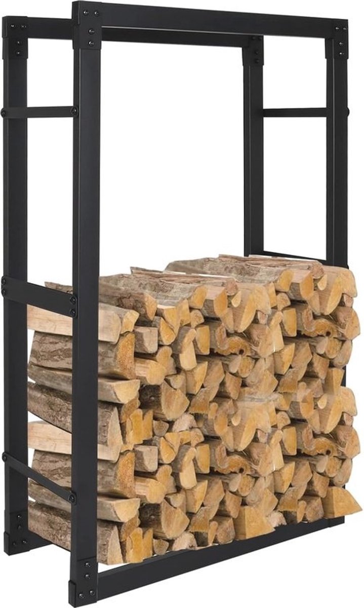 Haardhoutrek - Staal - zwart - Brandhouthouder - voor efficiënt stapelen - 25 x 80 x 150 cm