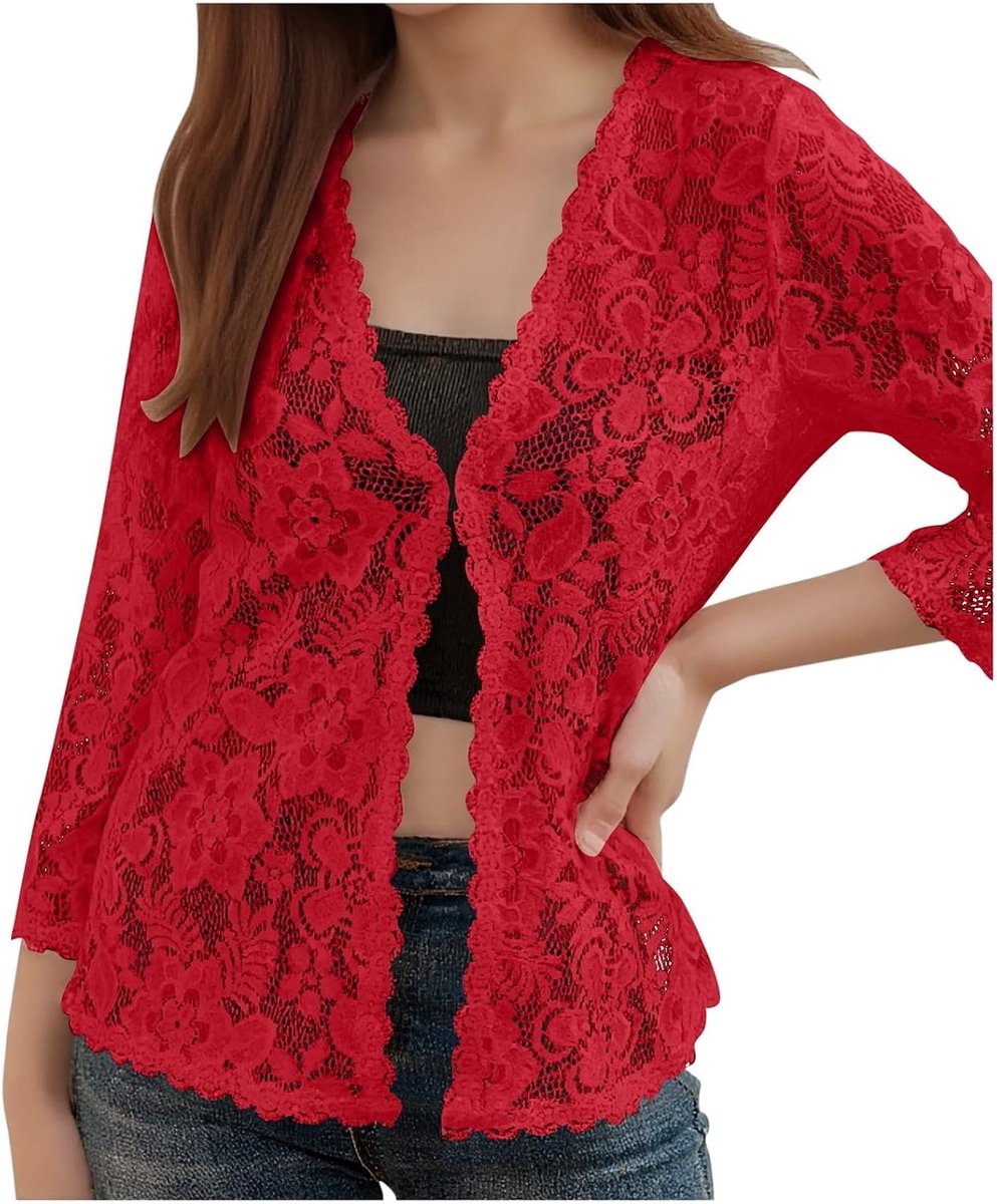 Casual effen cardigan voor dames, transparant strandhemd van kant voor de zon