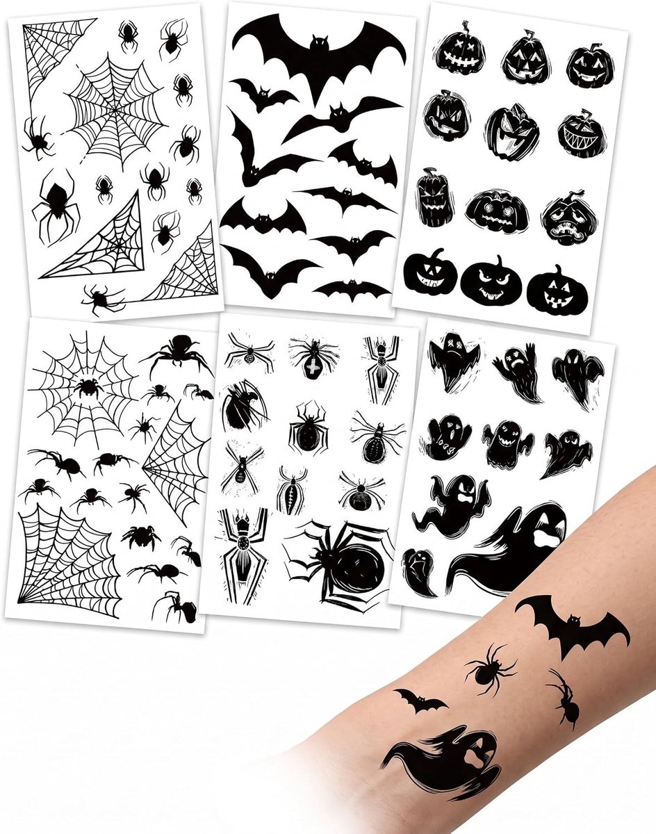 Tijdelijke tatoeages voor Halloween, 6 vellen, 6 designs, stickers voor gezicht, littekens, realistische wonden, waterdicht en gemakkelijk te verwijderen, voor make-up, kostuums en feestjes