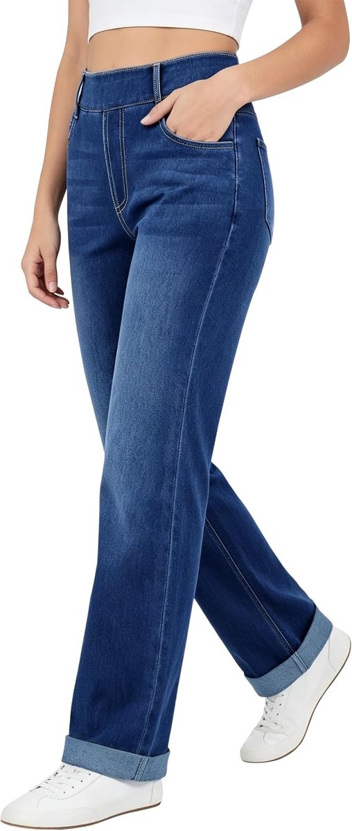 Jeans voor dames, rechte pijpen, hoge taille, stretch jeansbroek
