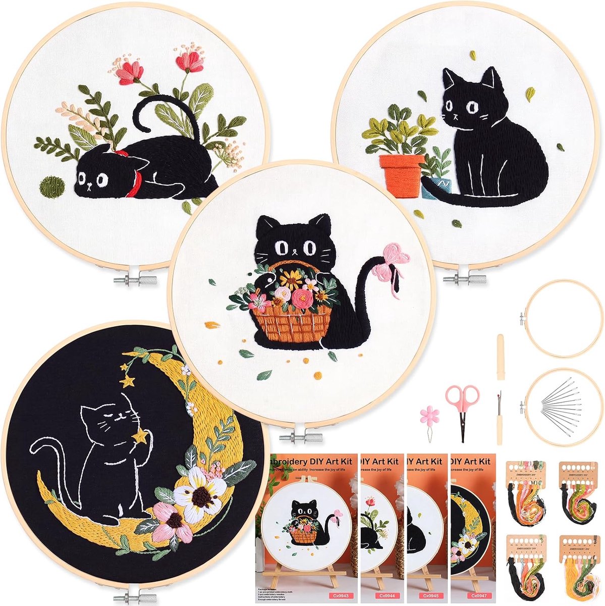 4 Stuk Borduurpakket Volwassenen Starter, Freya's Kat