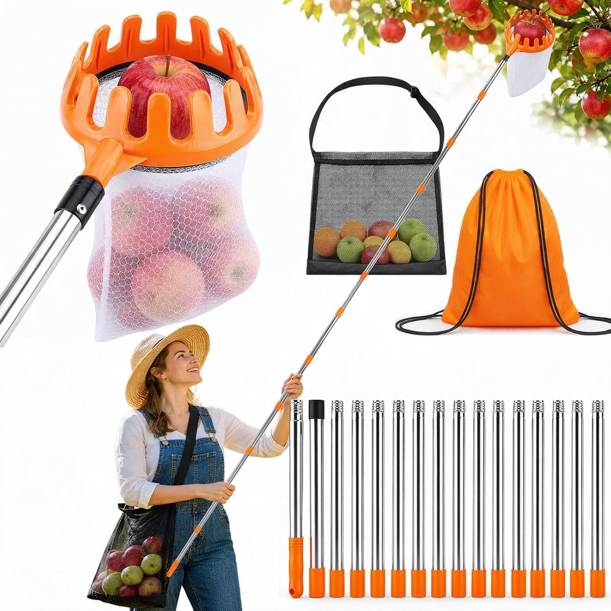 6,2 m fruitplukker, kersenplukker, appelplukker met telescoopsteel Ø 16 cm