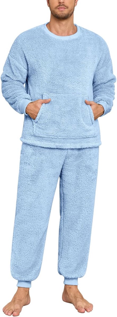 Fleece pyjama voor heren, pluizige warme loungewear