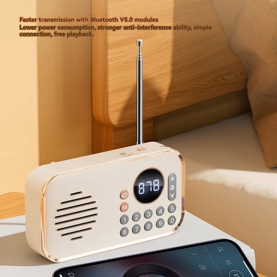 Draagbare FM Radio Oplaadbare Kleine Draadloze Bluetooth Speaker Surround Stereo Geluid USB Vintage Radio's Licht Groen van Merkloos — afbeelding 2