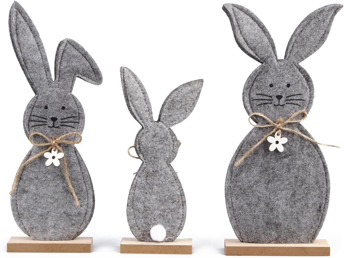 Pack of 3 Easter Bunny Decorative Uprights for Easter Bunny Decoration Large Wooden Felt Easter Decoration for - ShopVlot