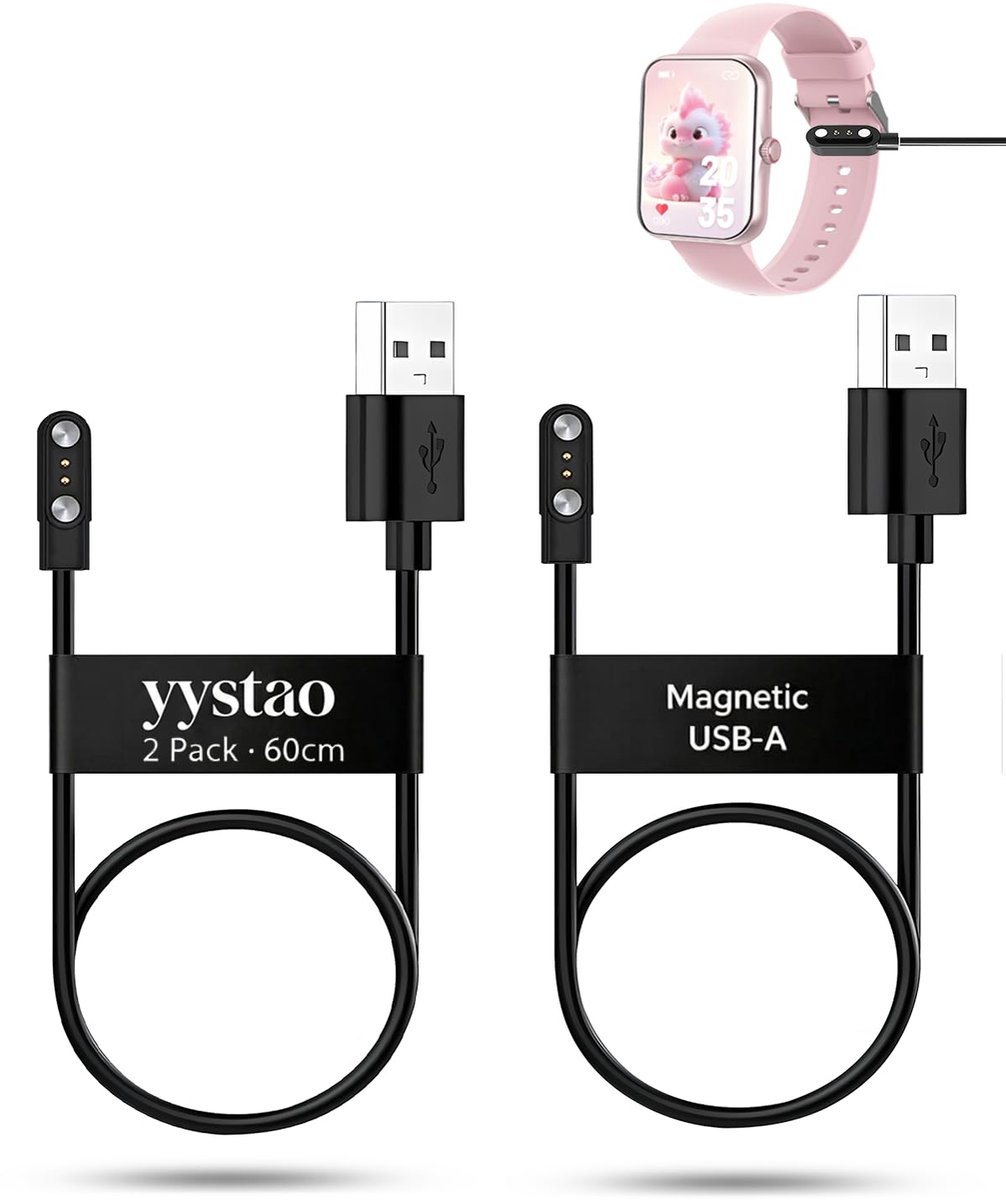 2 stuks oplaadkabels voor PTHTECHUS S80K smartwatch 1,83 inch, stabiele magnetische USB-A vervangende oplaadkabel - ShopVlot