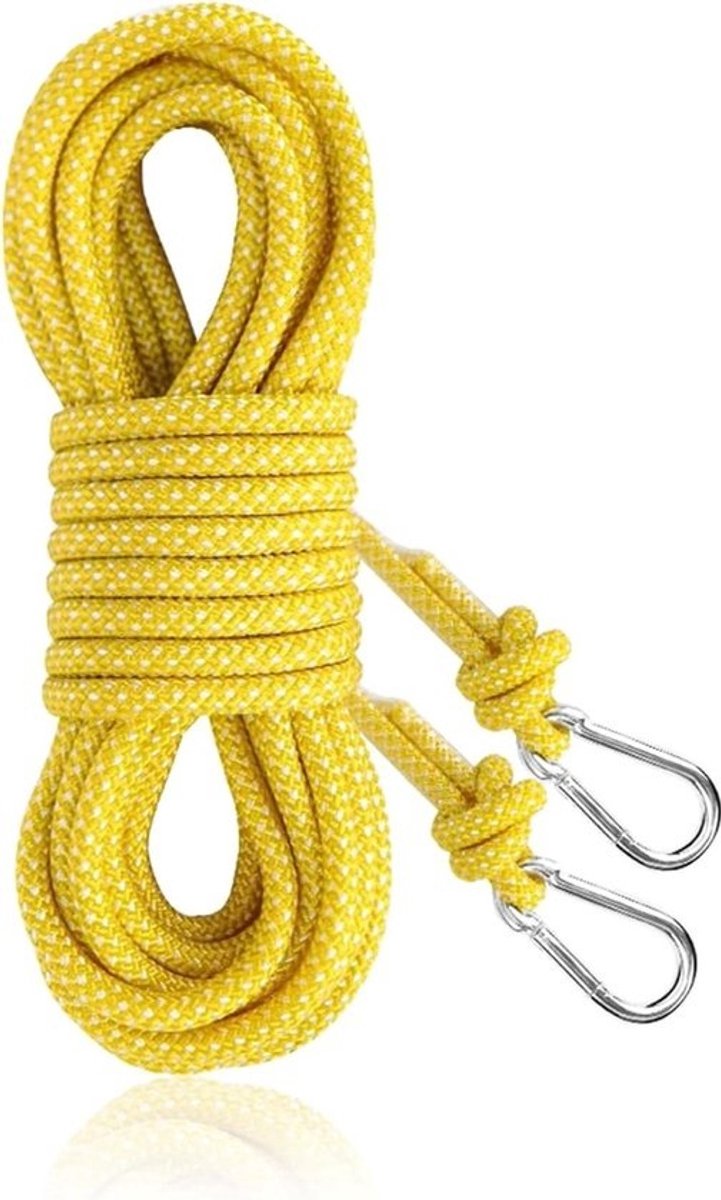 Extra sterke waslijn van 8 mm - stabiel, scheurvast en roestbestendig - 15 m nylon waslijn met karabijnhaak voor camping, buiten en balkon