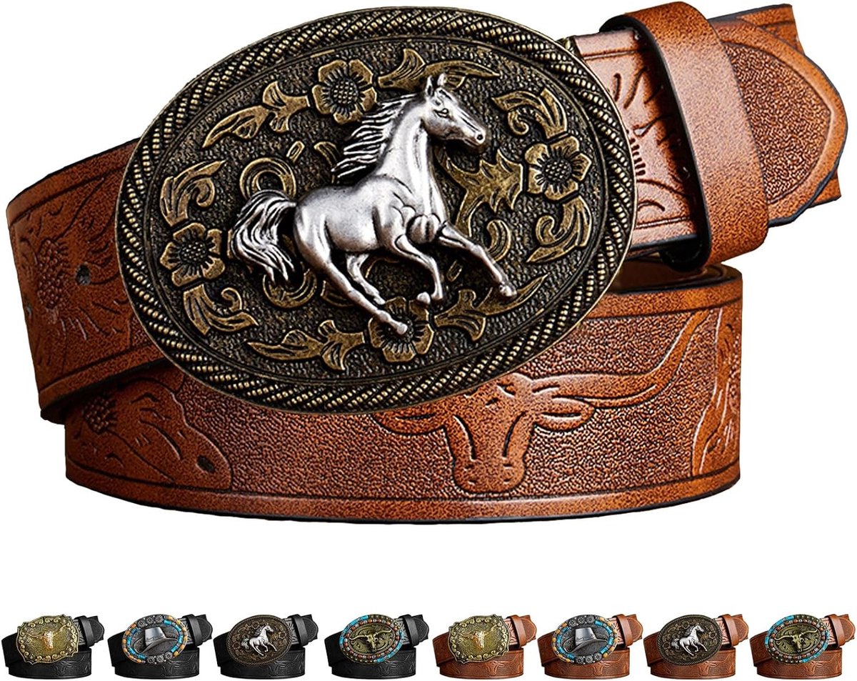 Heren Leren Cowboyriem met Buckle voor Western Stijl, Perfect als Cadeau voor Feestdagen en Carnavals