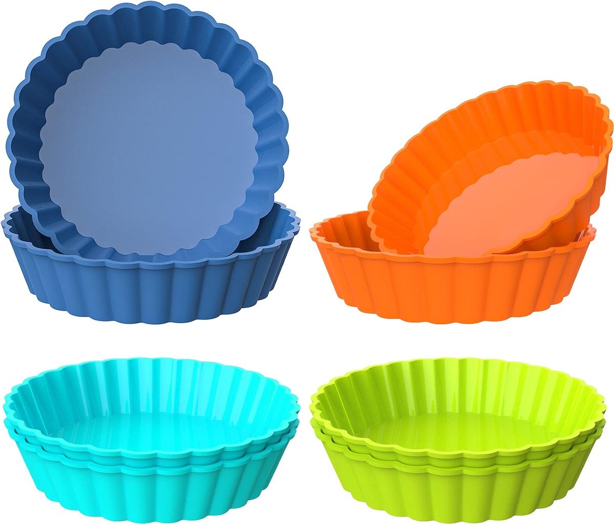 webake Cake Molds Mini Silicone Quiche Dishes 5 Inch 8 Pieces Round Fluted Flan Pan Pie Tin for Cheesecakes, Cakes - ShopVlot