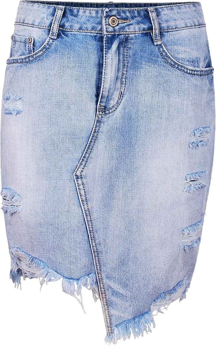 Dames jeans rok kort potlood stretch destroyed